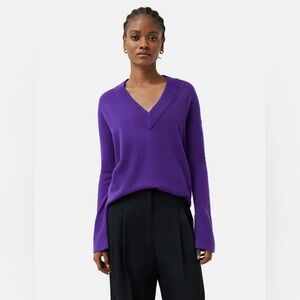 Jigsaw cashmere royal Purple oversized V-Neck sweater with fluted sleeves US S